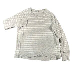 Active Life Large Heather Gray Stripe Long Sleeve Pullover‎ Top Round Neck Modal